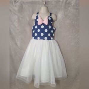 Disney Blue and White Polka Dot Dress with Pink Bow